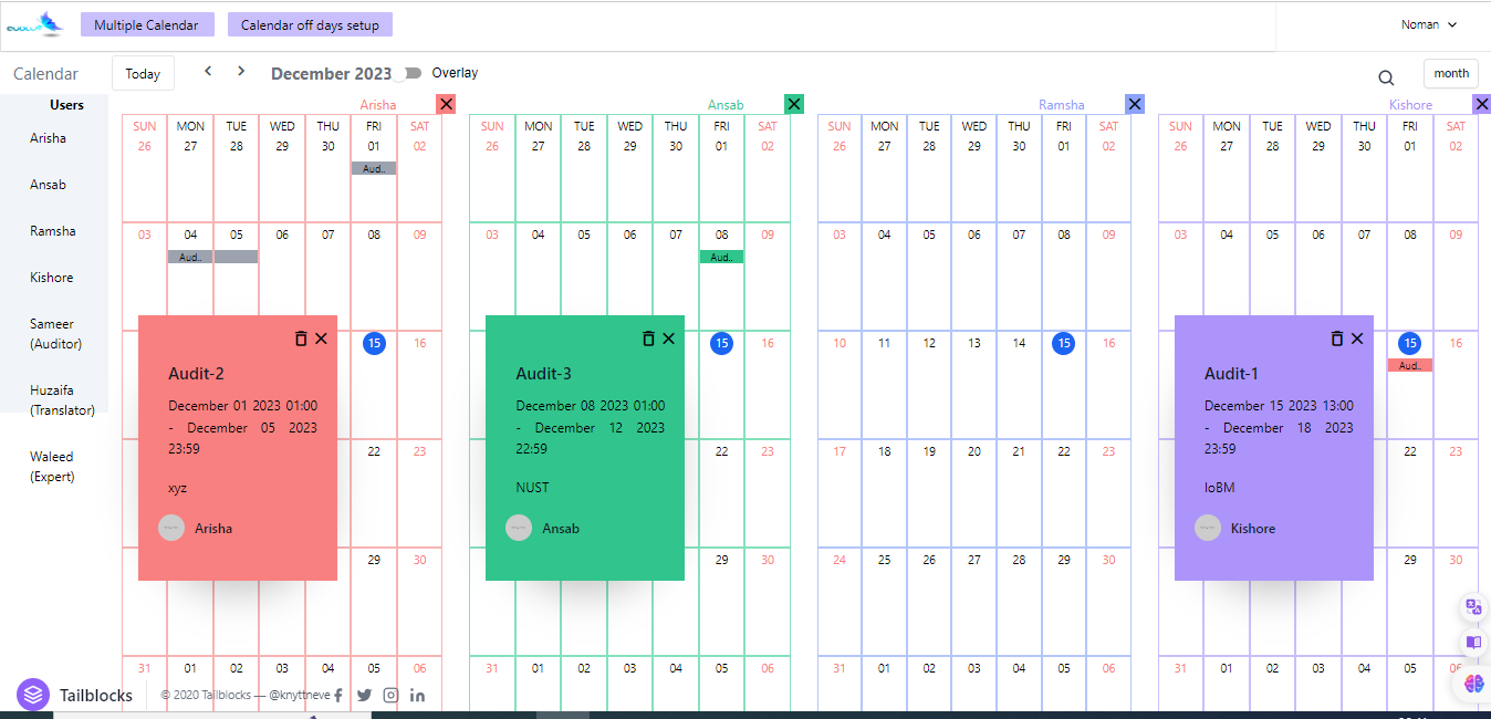 Custom Calendar Prototype (Only desktop view)
